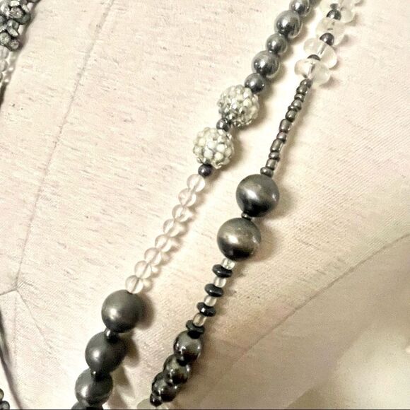 Long  double strand grey and clear beaded statement necklace - Picture 6 of 11